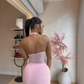 European and american cross-border women's fashion:  early autumn new arrival - solid color sleeveless halter neck bodycon sexy mini dress