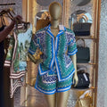 European and american cross-border women's clothing  summer new collection: casual vacation style printed loose-fit shirt and high-waisted shorts set