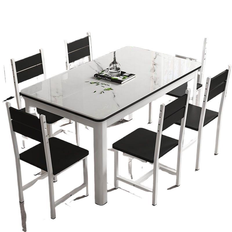 Tempered glass dining table and chair set - modern home dining table for small apartments, living rooms, and rental properties - rectangular table