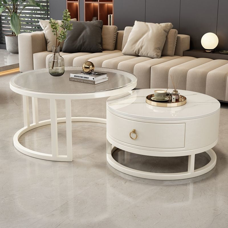 Rock slab coffee table living room for homecasual modern small apartment new arrivalaccessible luxury double-layer telescopic round side table tea table