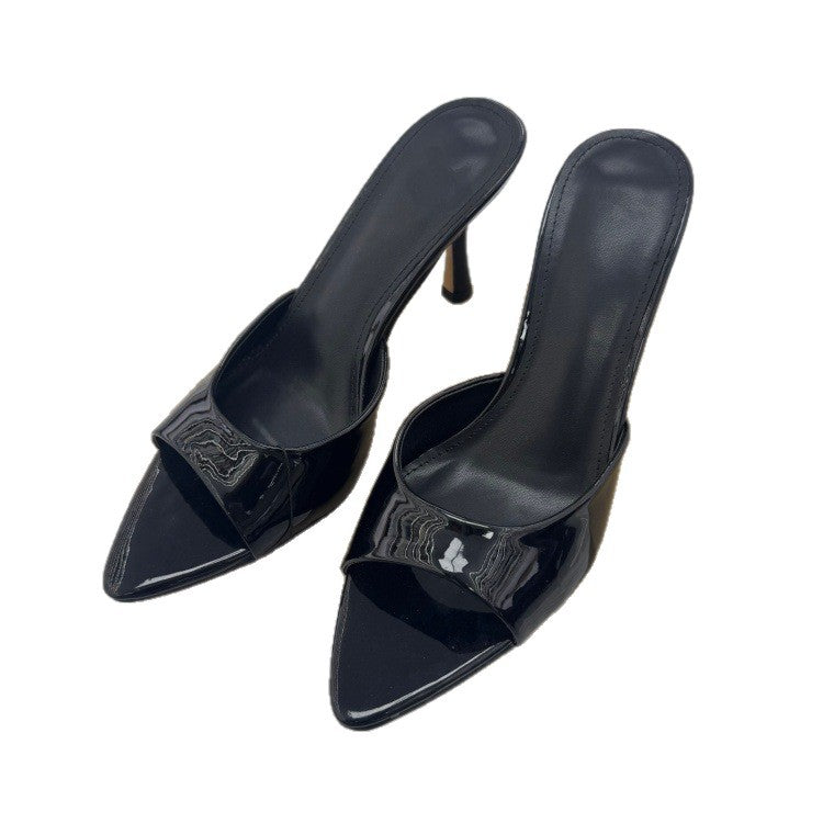 Spanish mango women's shoes summer new 2025 one-strap sandals outdoor casual versatile patent leather high heel sandals