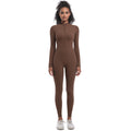 New arrival cross-border fashion half-open zipper tight pure color high elastic long yoga wear fitness running sports jumpsuit