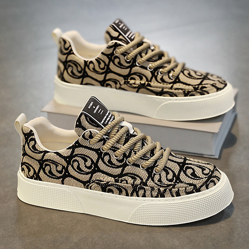 Canvas shoes men's low-top winter2025new arrivalniche style low-top printing sneakers menthick sole sports casualtrendy shoes