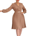 D3316 european and american cross-border  spring new arrival: ol style v-neck fashion pleated high-waisted african dress for export