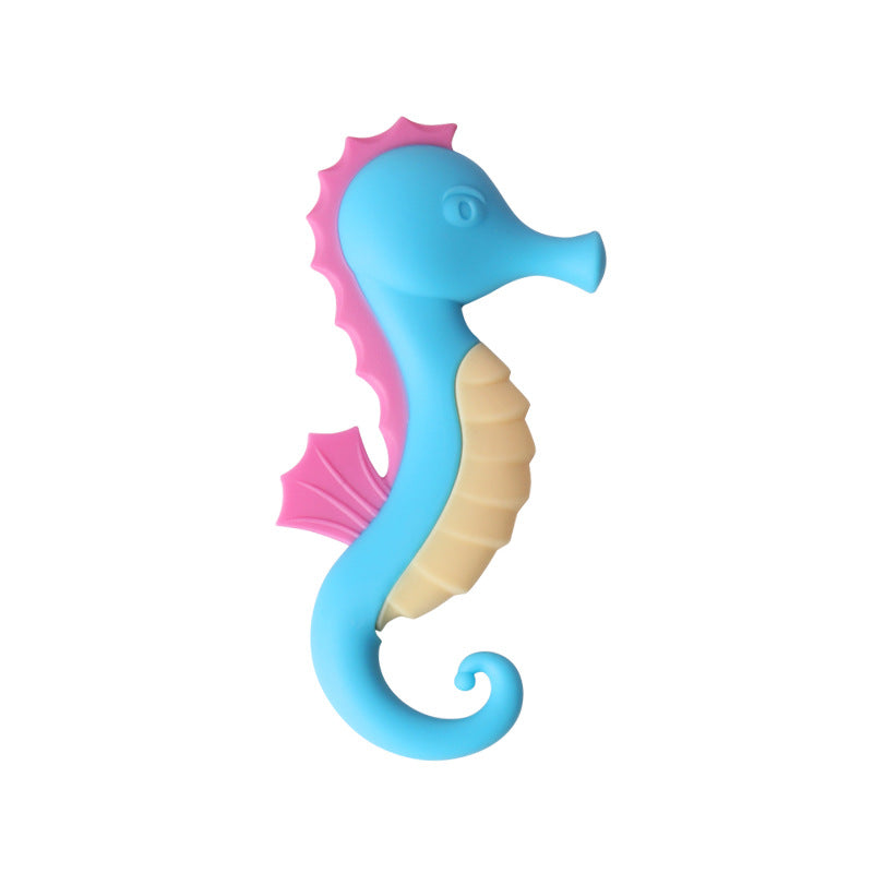 Baby hippocampus toothpaste food grade molar glue soft silicone two-color three-dimensional teething toy chewing glue molar