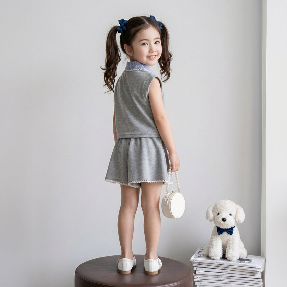 Girls' set: collared vest & lace shorts outfit - preppy zootopia bunny officer two-piece wholesale