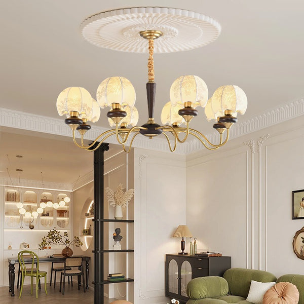 French medieval style living room chandelier Nanyang retro silent style Bauhaus dining room bedroom main light solid wood fabric lamp