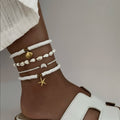 Fashion cross-border vacation style four-piece set shell anklet fashioncasual stacked multi-layered rice beads starfish braided anklet