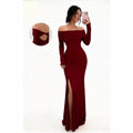 new autumn cross-border long-sleeve slit one-shoulder fashionable slim-fit elegant socialite sexy bodycon dress