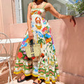 new european and american cross-border women's fashion sexy camisole graffiti linen print maxi dress - style 661