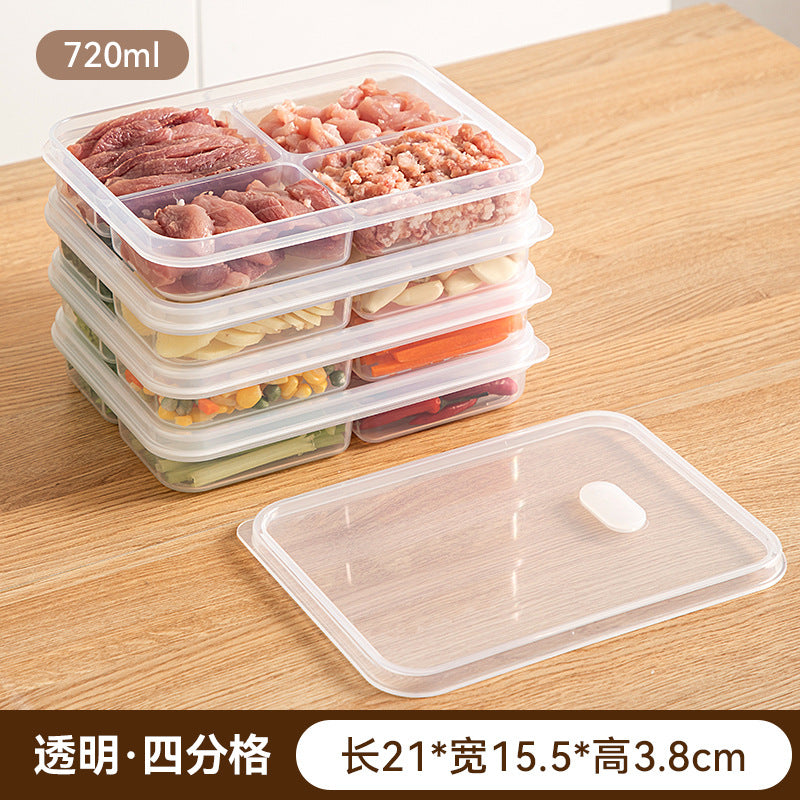 Sealed grid kitchen food storage box transparent food grade vegetable frozen meat sub-packaging refrigerator fresh storage box