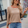 Fashion cross-border export women's clothing new arrivalcontrast color trim stripessweaterlooseeasiest for matchlong sleevesknittingpullovertops