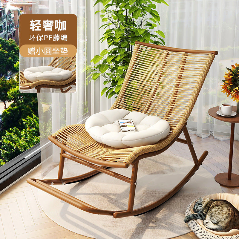 Rocking chair recliner lazy sofa adult casual balcony rattan sofa chair for home living room popular outdoor rocking chair