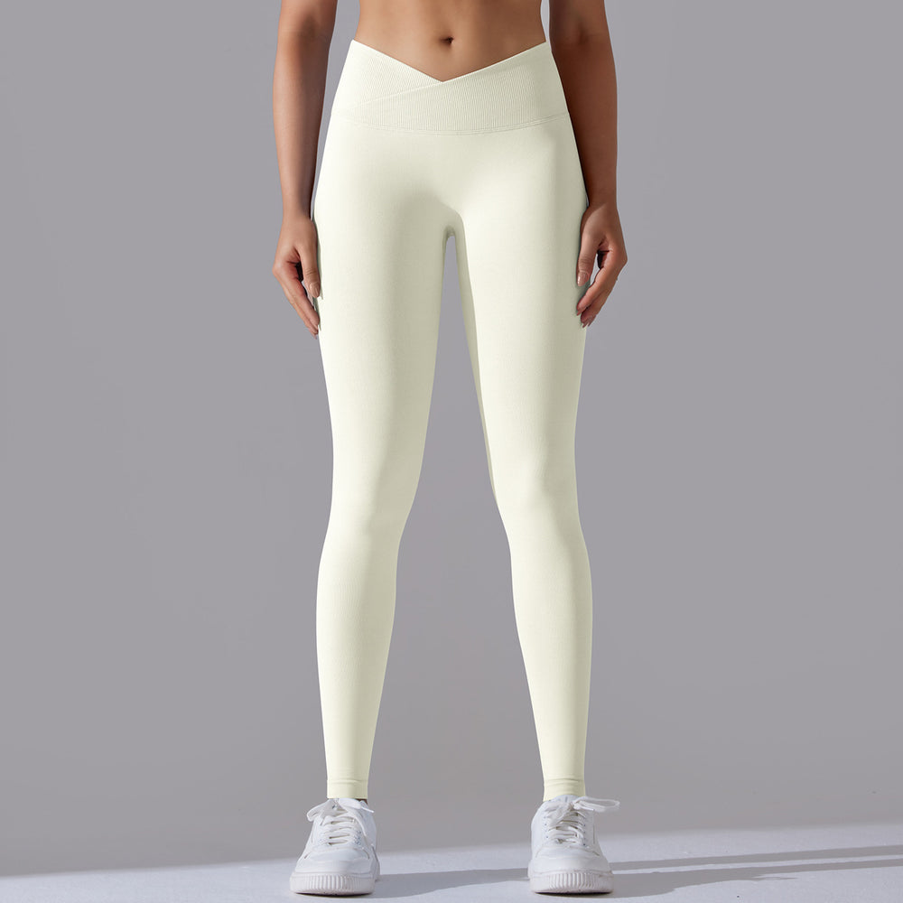 fashion seamless knitting breathable pure color cross waist peach hip yoga pants running fitness nine-point pants women