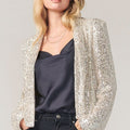 2025 spring new arrival: european and american style sequin long sleeve blazer - elegant mid-length jacket with turn-down collar, perfect for amazon