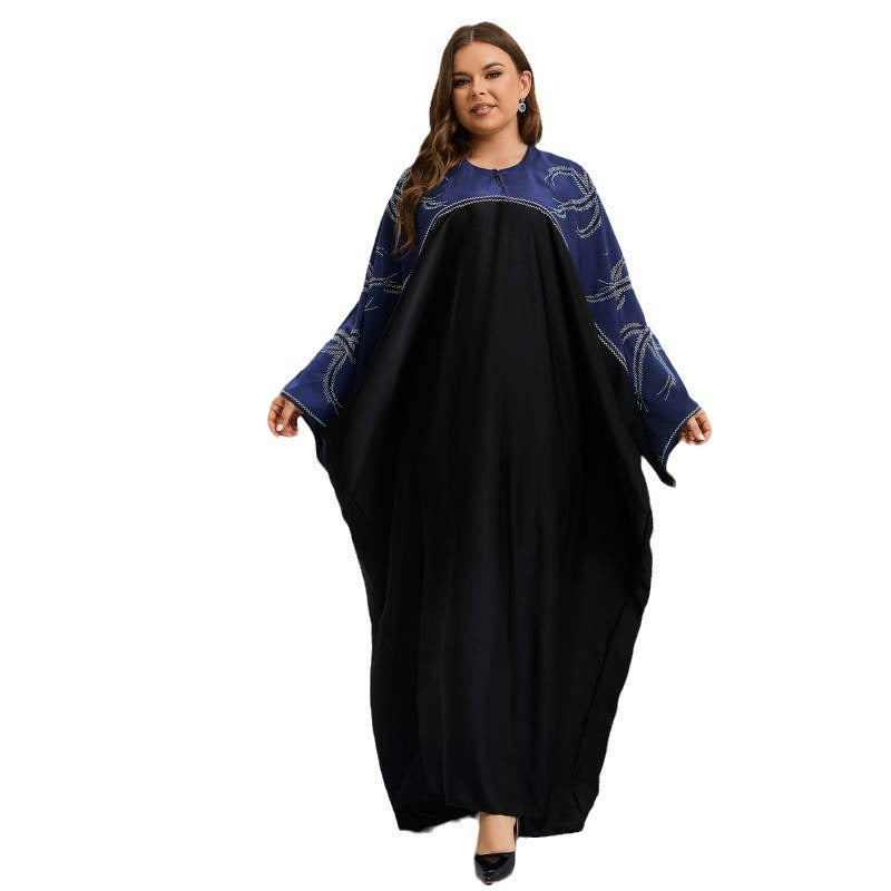 dropshipping african plus size color matching hot diamond bat sleeve loosedress with headscarf