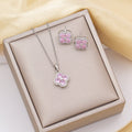 [copper inlaid with zirconium] necklace for women, long four-leaf clover pendant earrings, light luxury high-end titanium steel popular clavicle chain jewelry