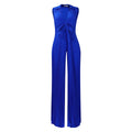 C8533 european and american style women's summer  new fashion v-neck long sleeve turn-down collar loose pleated wide leg jumpsuit - cross-border e-commerce item