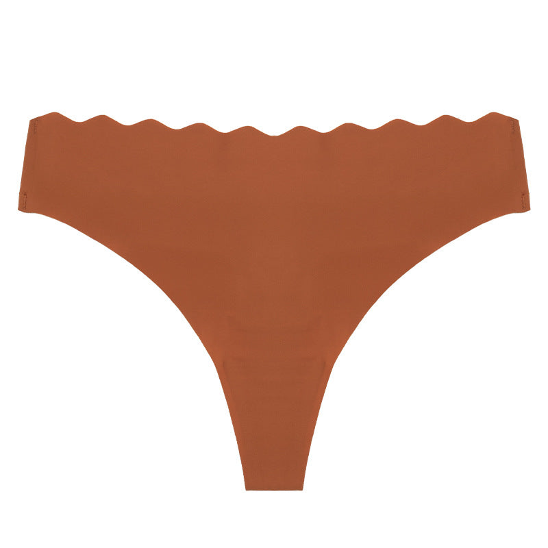 fashion one-piece seamless women's underwear pure colorcut out wavy waist low-waist nylon adhesive underwear for women