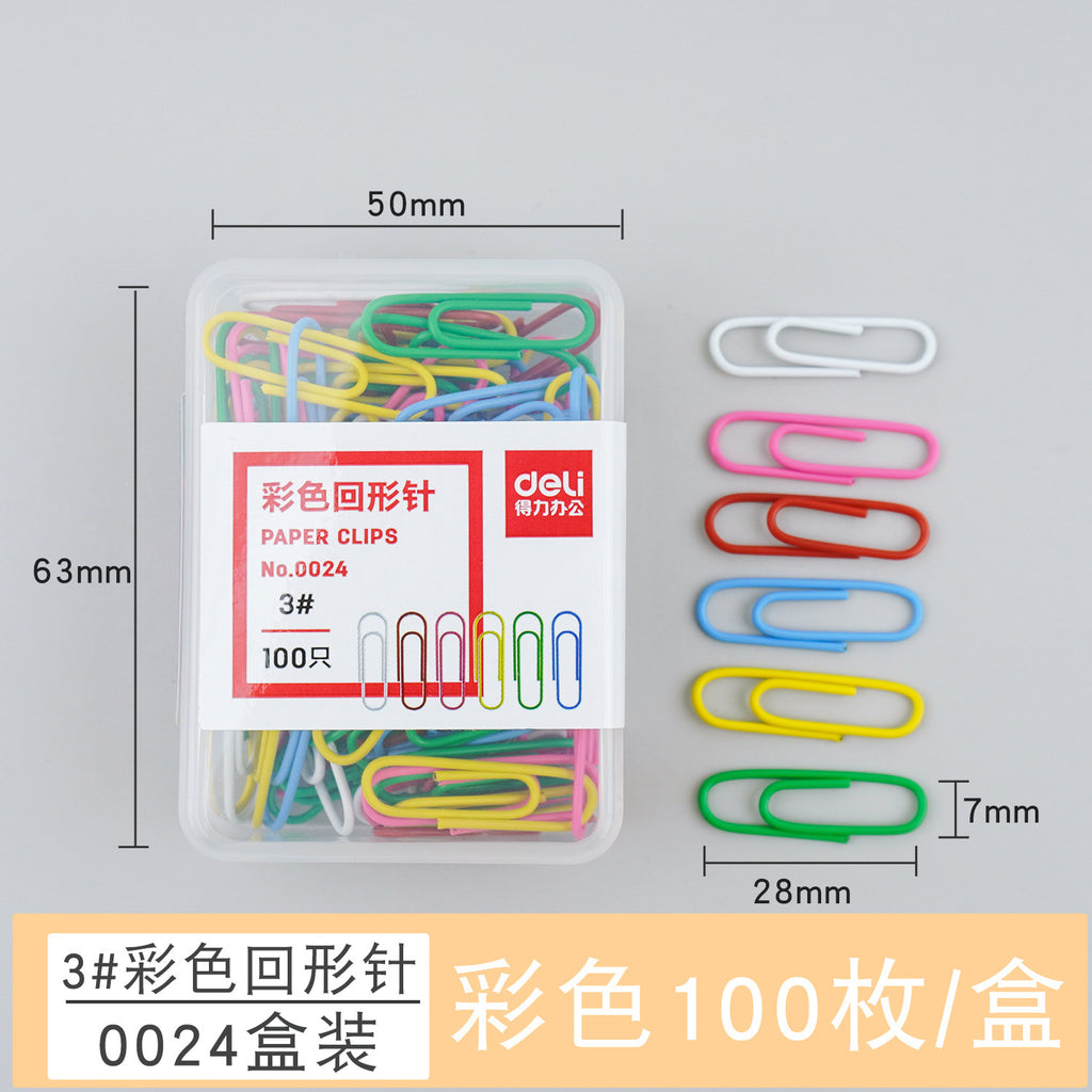 Deli paper clip 0024 Color creative cute paper clip, financial documents are classified and stored 100 pieces/box