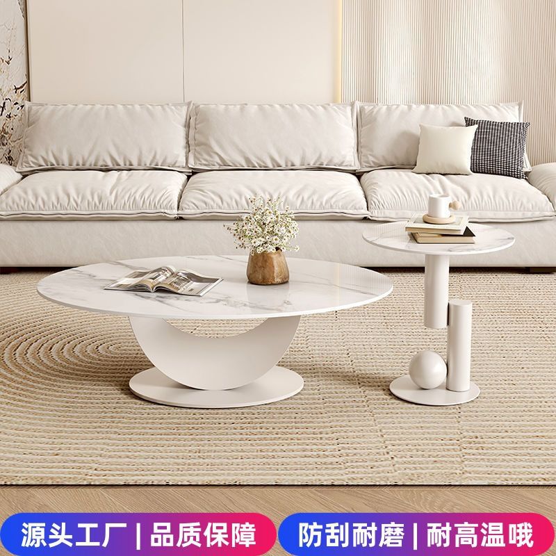 Cream style crescent rock slab coffee table living room for home rental house table classycasual small apartment coffee table combination