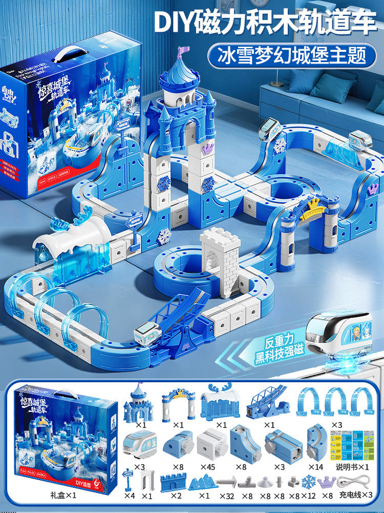 Beijies children's educational ice & snow electric train magic track car cube diy assembly track car toy