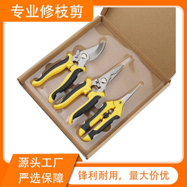 Stainless steel pruning shears, gardening scissors set, special for picking fruit branches, multi-purpose garden tools, household three-piece set