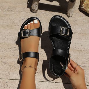 Fashion cross-border plus size buckle flats slippers women's exportretro lightweight beach slippers slippers