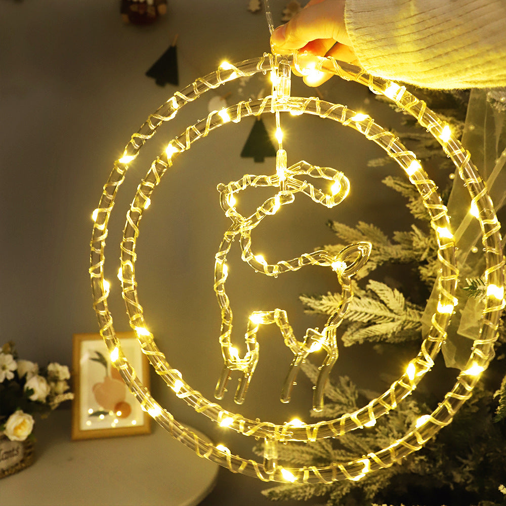 Cross-border LED Christmas decorative lights supermarket window layout atmosphere remote control battery box double ring LED lantern string