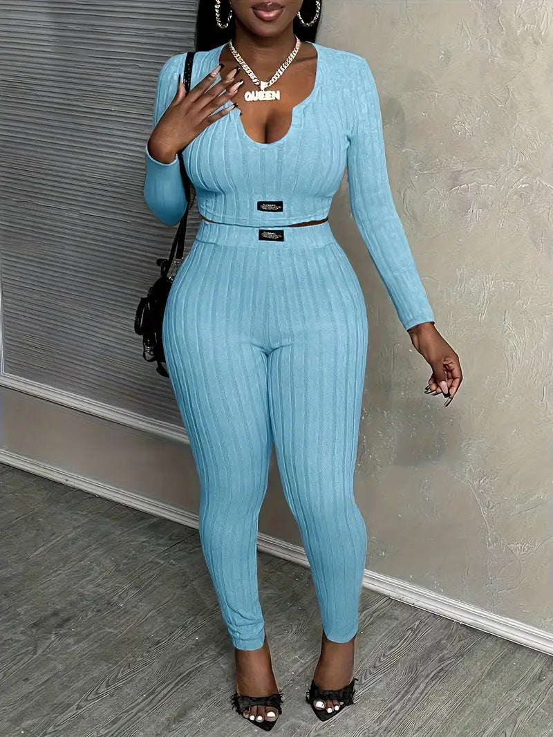fashionexportknittinglong sleevessuit women's casualfashiontwo-piece set western style