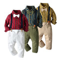 Wholesale manufacturer: cross-border spring/summer/autumn/winter boys' clothing set - long-sleeved striped turn-down collar shirt & overalls - children's formal wear