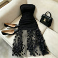 Fashionexport black sexy strapless tube top backless long skirt stereo flower cut outpatchworka-line tutu skirt