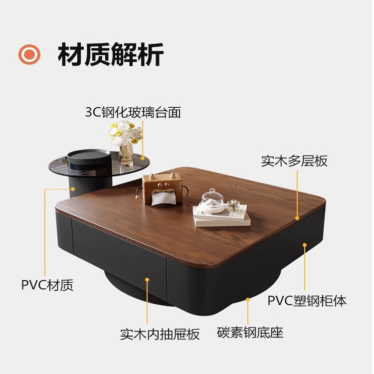 Chinoiserieretro solid wood coffee table living room for home small apartment medieval style walnut color solid wood square coffee table combination