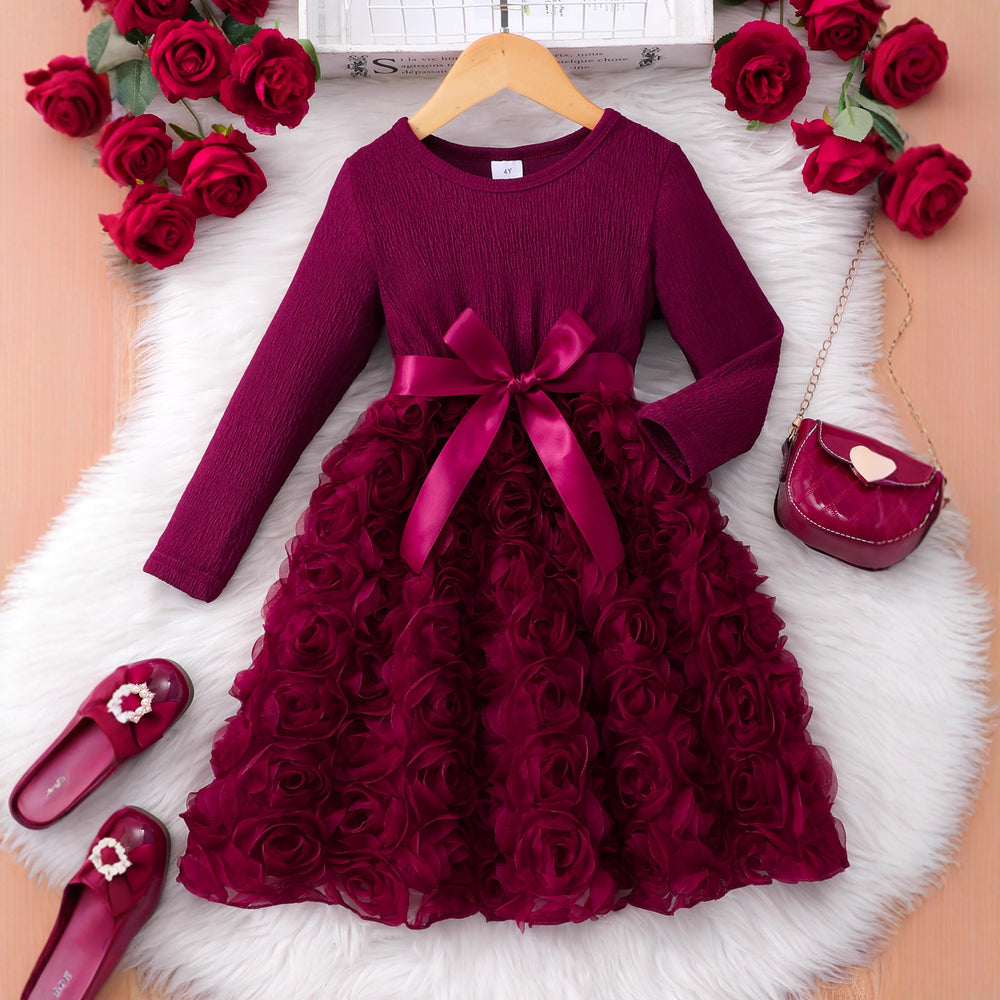 new girls' solid color rose dress