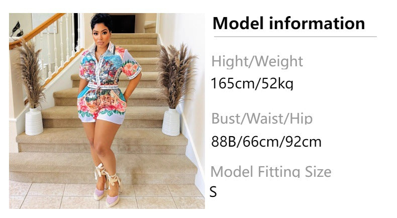 Amazon  new arrival european and american clothing stylish fixed printing short-sleeved shorts color matching holiday casualsuit