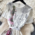 Elegant hand-painted print round neck dress - women's summer slimming a-line maxi dress