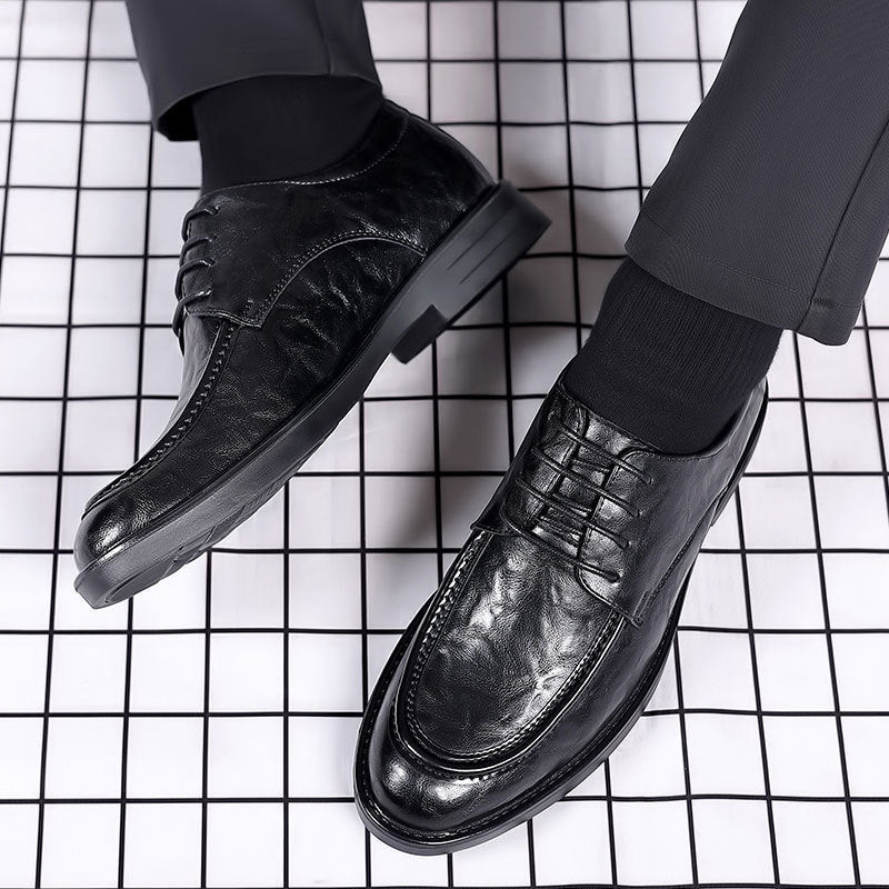 Men's leather shoes - new spring/autumn collection: textured leather, business casual, british style, korean design, perfect for work, groom, and weddings
