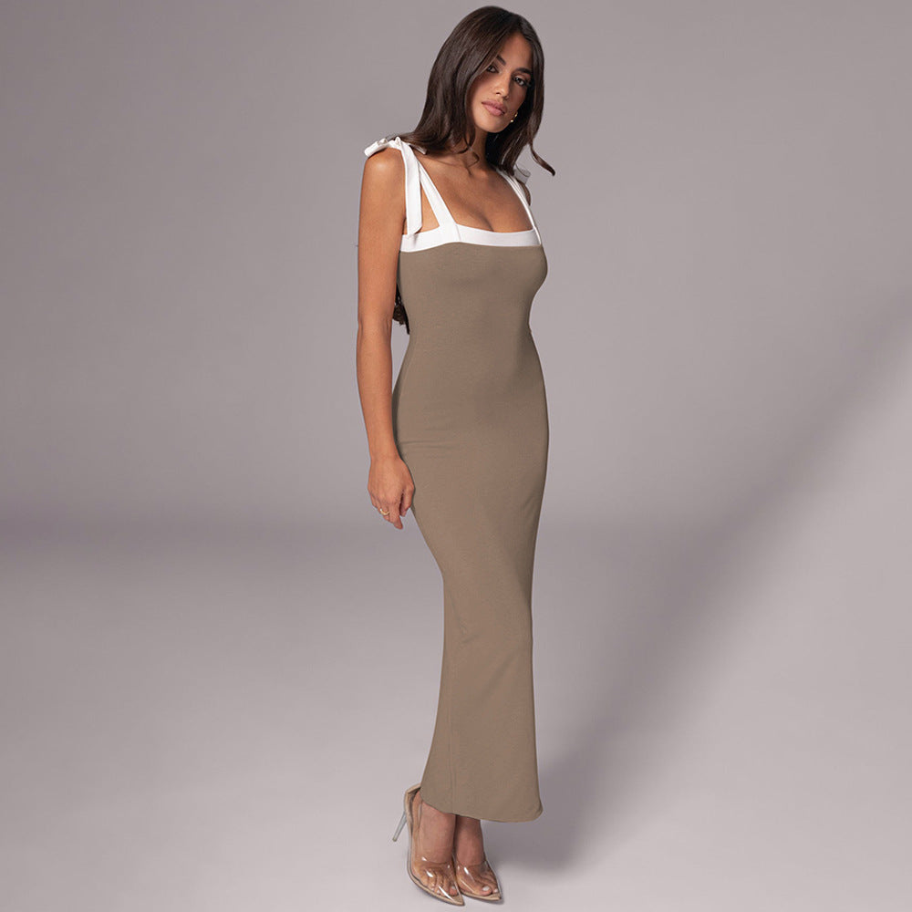 autumn european and american style cross-border women's fashion new sexy camisole sleeveless tie-waist bodycon dress