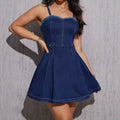 Amazon fashion cross-border summer new sexy fashion casual street style cinched waist denim slip dress