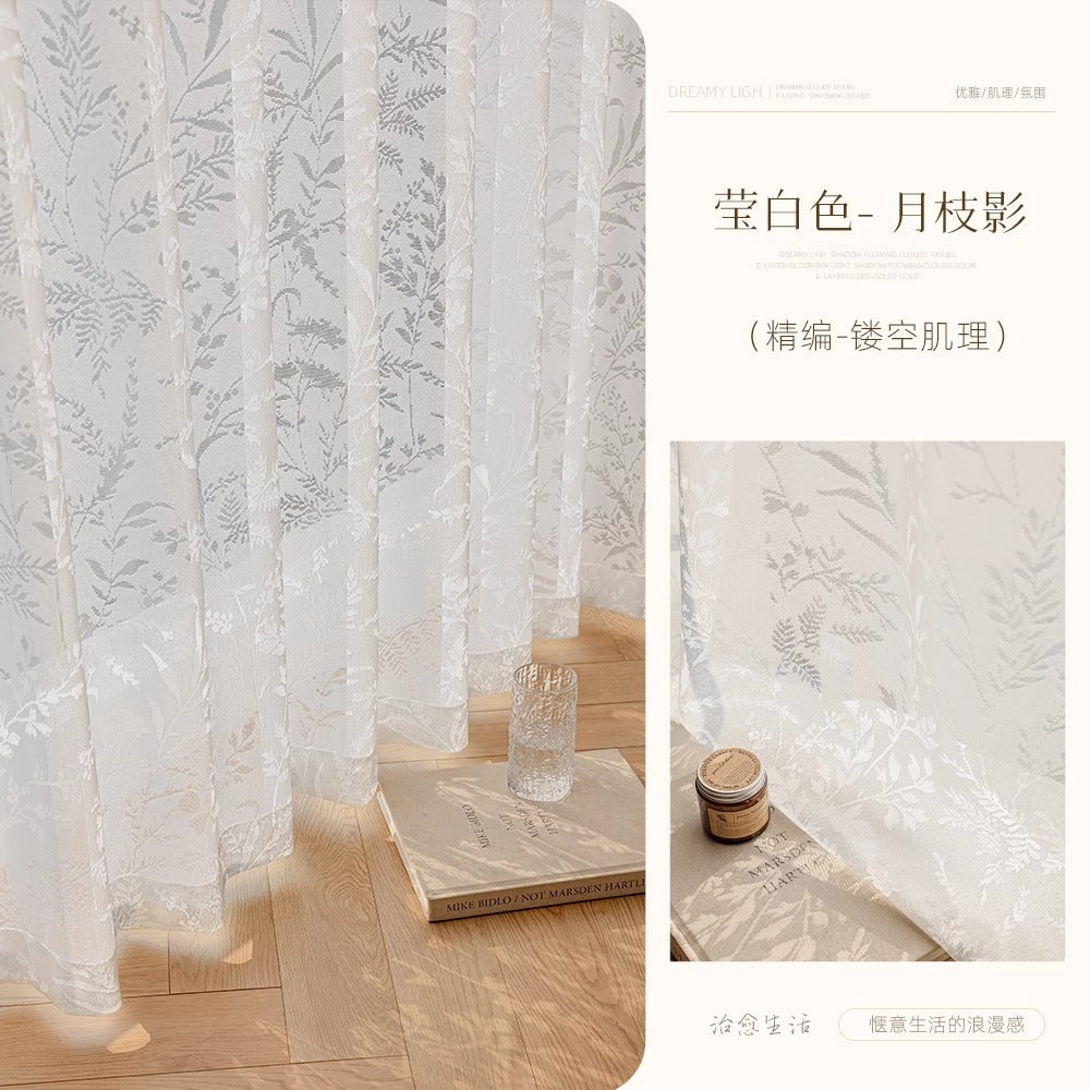 French moon branch shadow gauze curtain cream style window gauze mirror gauze cut out curtain gauze living room balcony bedroom keqiao curtain