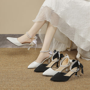 French style evening wind flats for women summer 2025 thin heel pointed toe plaid non-tiring feet sandals elegant fairy style high heels