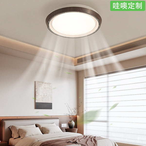 [Wow] Nordic home round walnut color master bedroom simple Japanese log color study fan lamp