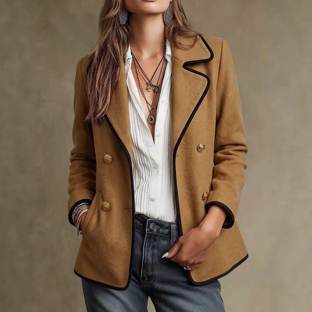 Contrast color hemming double breasted suit lapel long sleevesilmelegantwork clothing women's shortoutwear