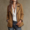 Contrast color hemming double breasted suit lapel long sleevesilmelegantwork clothing women's shortoutwear