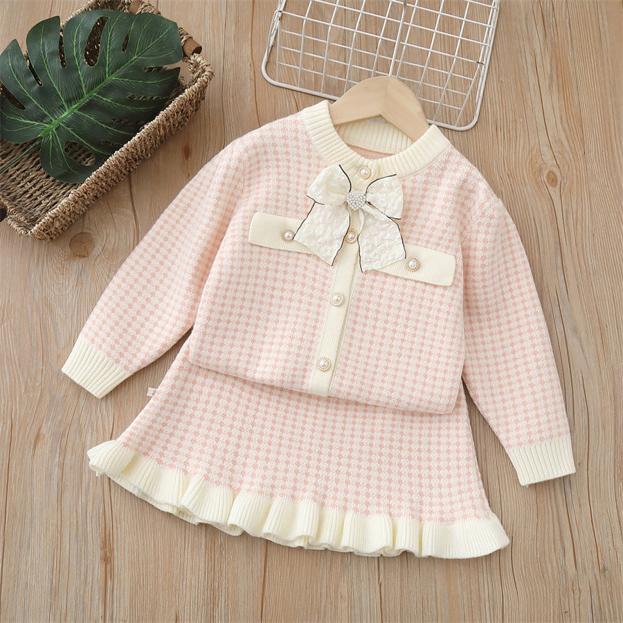 autumn new girls' knit cardigan two-piece set - sweet & chic chanel-inspired outfit