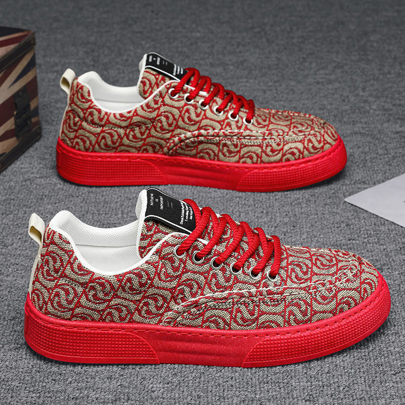 Canvas shoes men's low-top winter2025new arrivalniche style low-top printing sneakers menthick sole sports casualtrendy shoes
