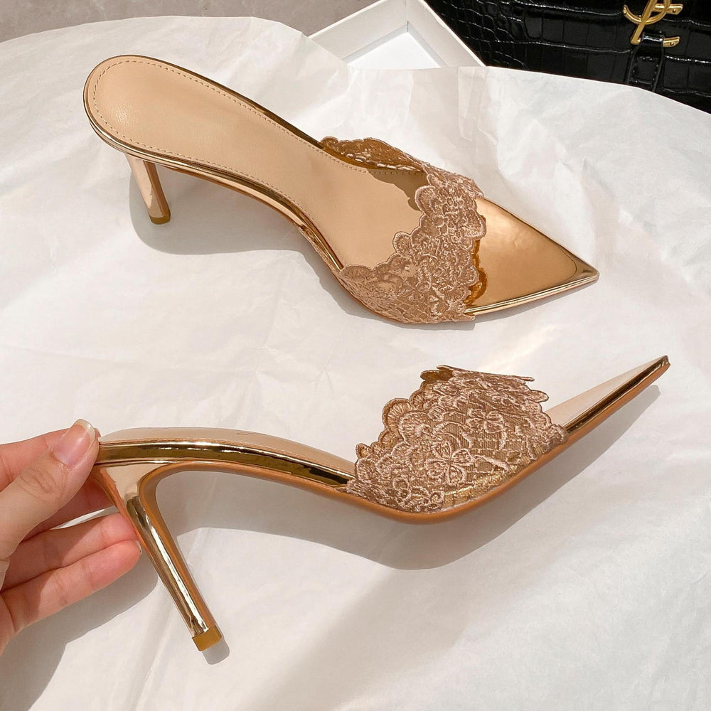 Pointed toe stiletto lace-up heeled mules - slimming, versatile, and stylish women's sandals for everyday wear