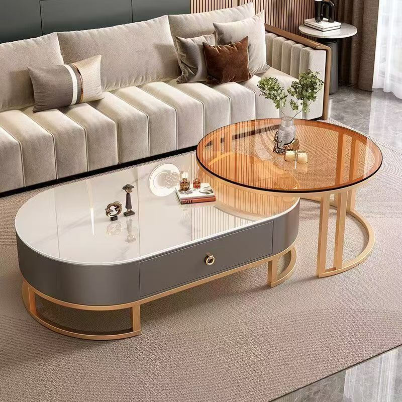Slate oval coffee table for home living roomaccessible luxury modern casual small apartment tea table 2025new arrival combination