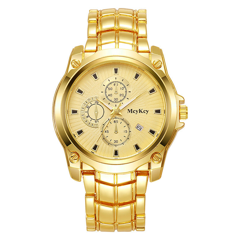New arrival cross-border alloy couple steel band watch classic business three-eye large dial waterproof quartz watch manufacturer wholesale