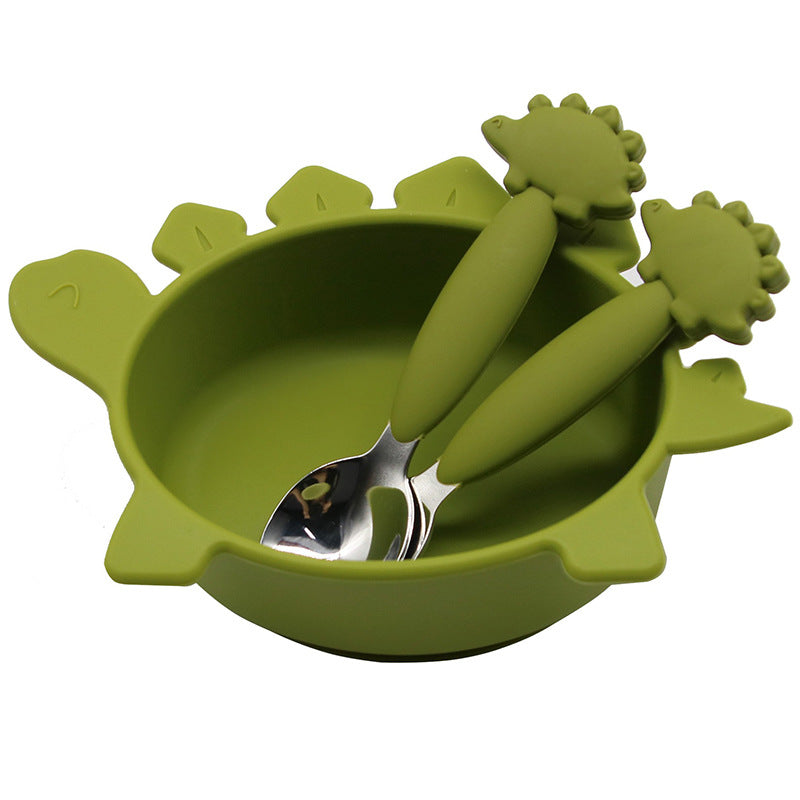 Come to the picture to customize the logo baby silicone dinosaur bowl tableware set children's complementary food bowl fork spoon bib tableware set